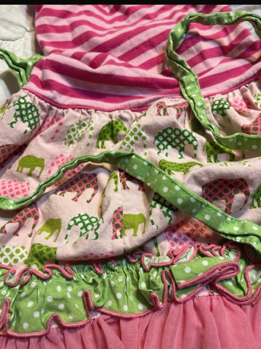 Girls' Pink Striped & Elephant Print Casual Dress - Picture 8 of 8